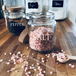 Salt, Pepper, and spices Glass jar with spoon